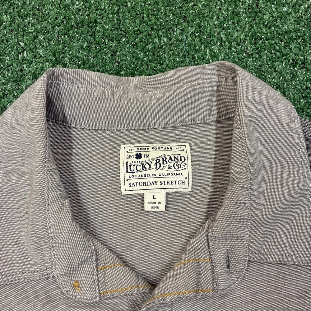 Vintage Lucky Brand Pearl Snap Western Shirt Grey Saturday Stretch Mens Large - Picture 2 of 6